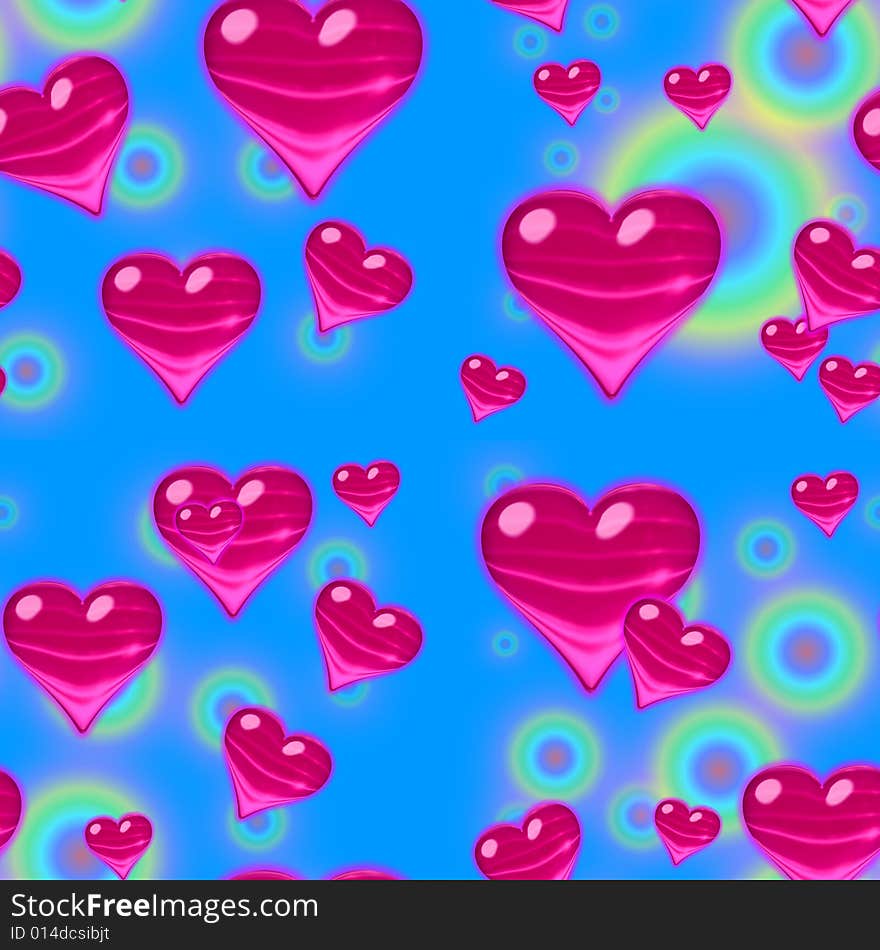 A Seamless Valentine Tile with glassy fuchsia hearts. A Seamless Valentine Tile with glassy fuchsia hearts