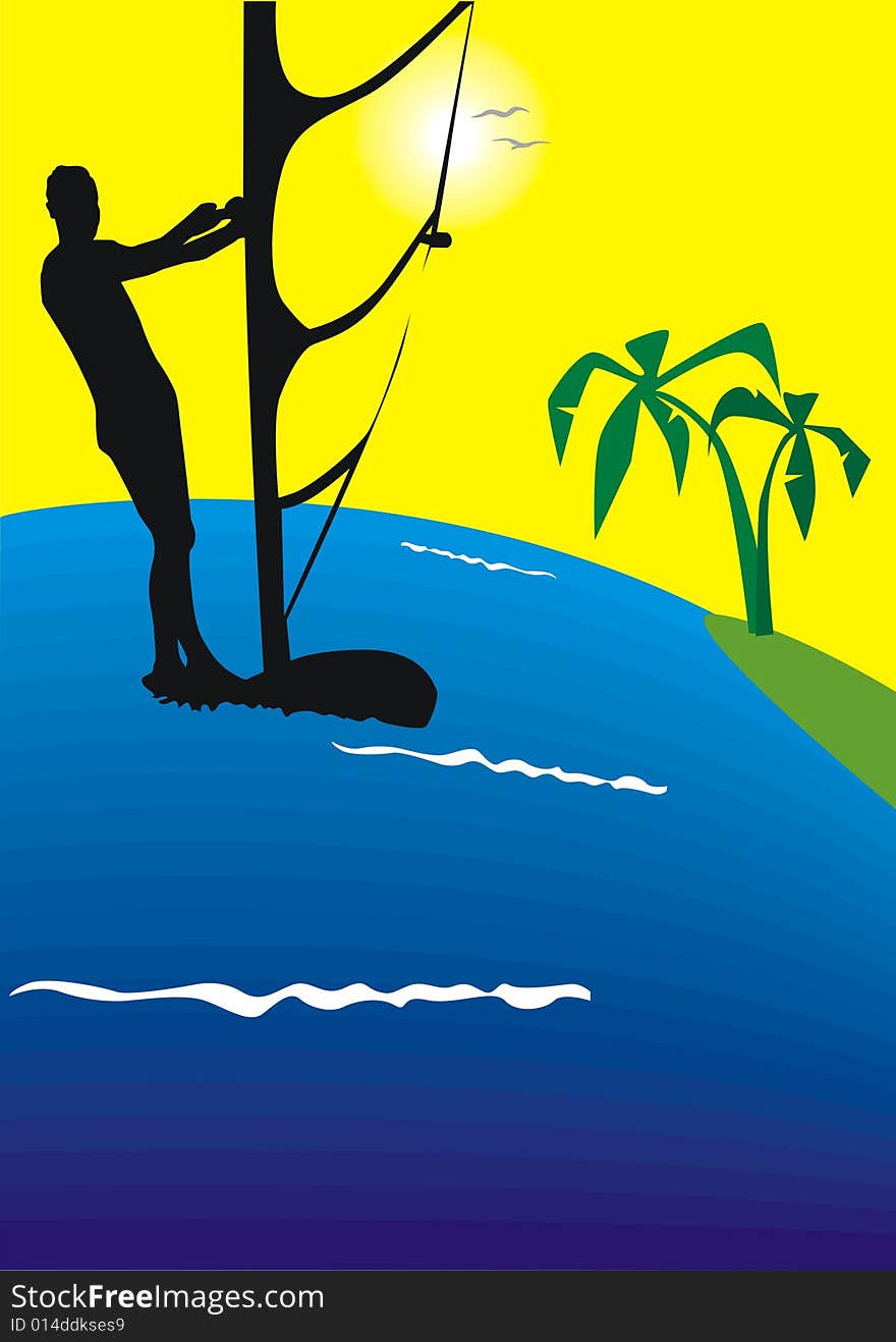 Vector illustration on a theme of surfing