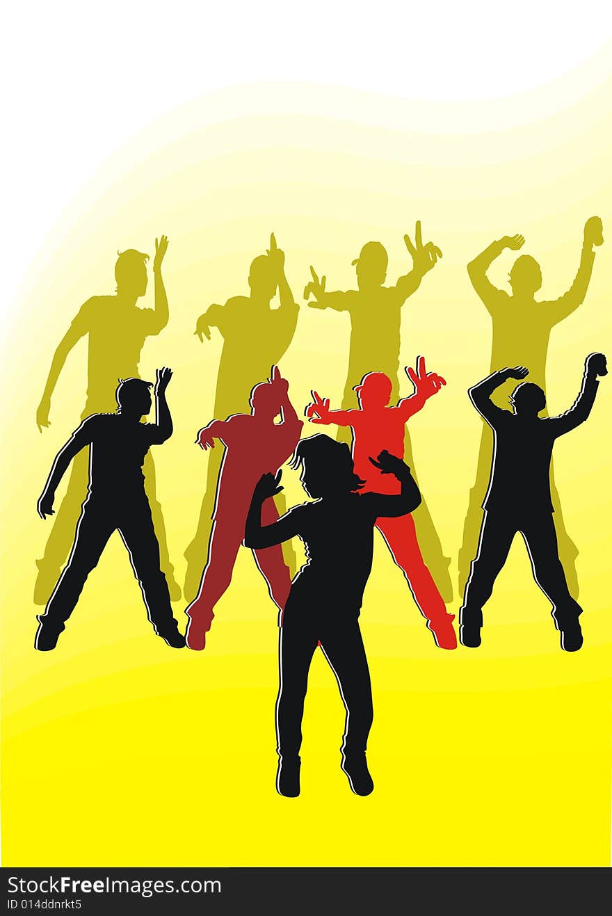 Color silhouettes of young people. Color silhouettes of young people