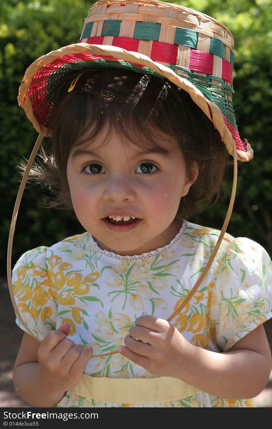 Young Girl with Easter Basket Bonnet