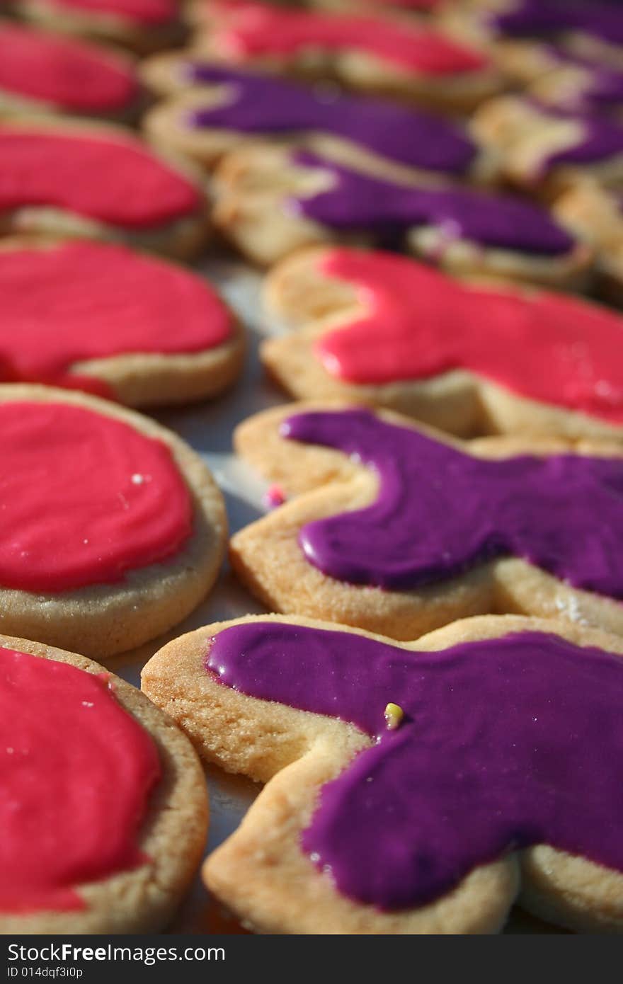 A tray nicely decorated cookies. A tray nicely decorated cookies