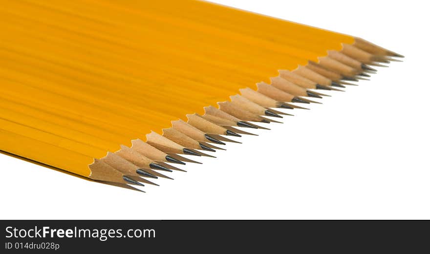 Identical and Sharp Yellow No. 2 Pencils Aligned in a Row from the Left Side. Identical and Sharp Yellow No. 2 Pencils Aligned in a Row from the Left Side