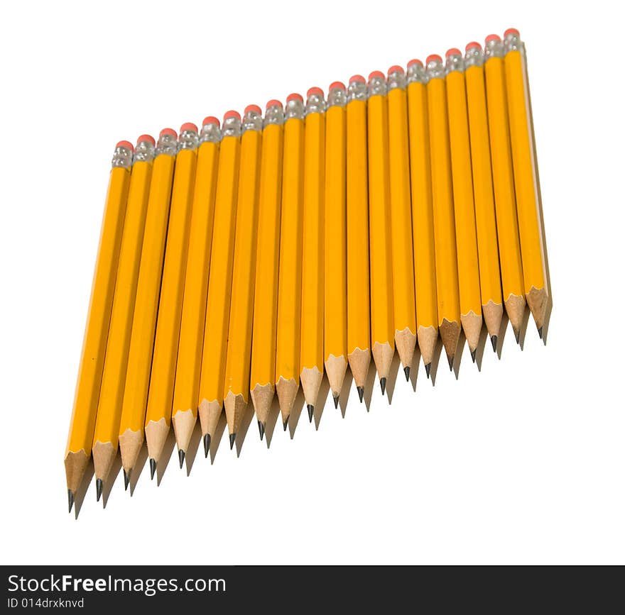 Identical Row of Yellow Pencils on Diagonal Line