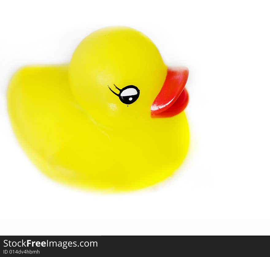 Classic child's yellow plastic duck with red beak. Classic child's yellow plastic duck with red beak