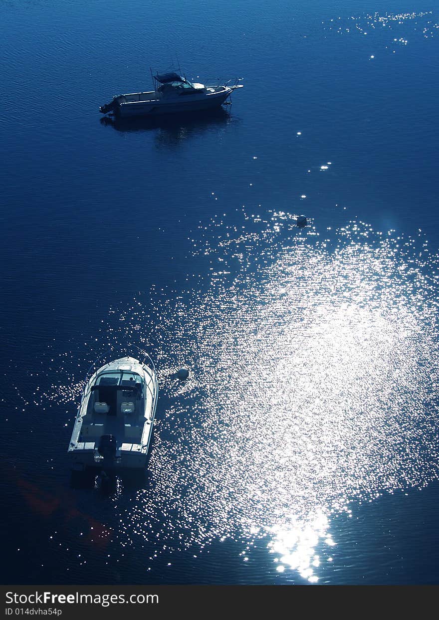 Two boats in the bay of Oyster Point, NJ. Two boats in the bay of Oyster Point, NJ