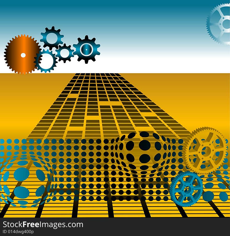 Abstract colored high tech illustration with various gears. Abstract colored high tech illustration with various gears