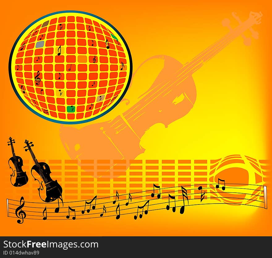 Abstract colored background with violin shapes and musical notes. Abstract colored background with violin shapes and musical notes