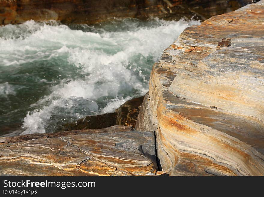 Flowing river through canyon, Abisko National Park in Sweden