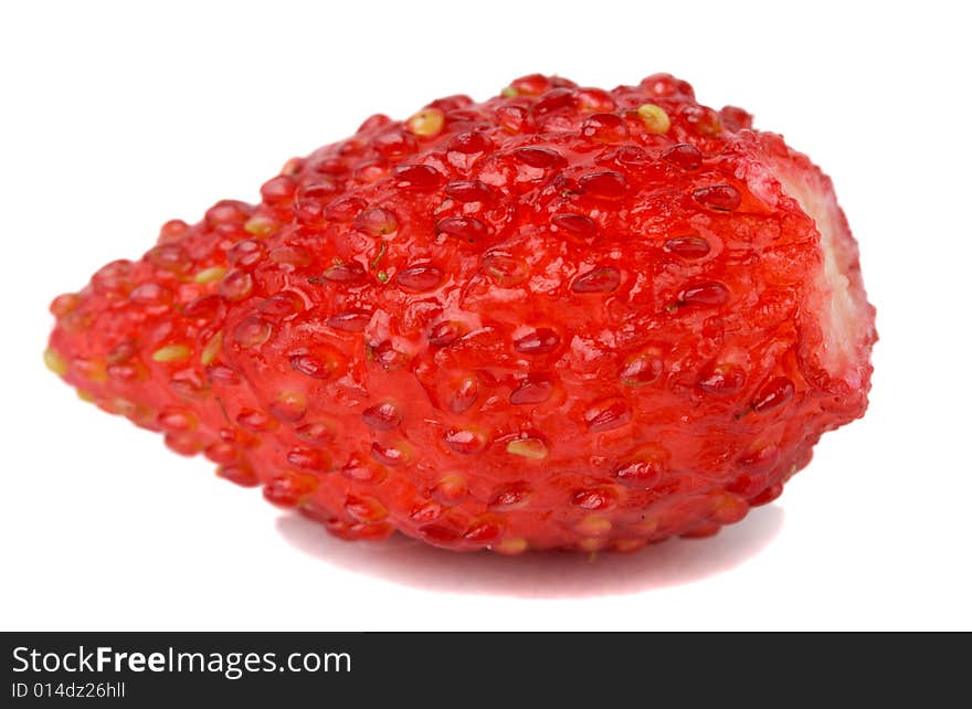 Close-up single wild strawberry, isolated on white