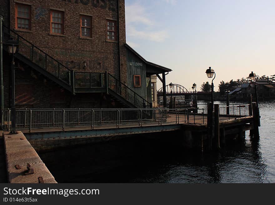 Portside building in the early evening.