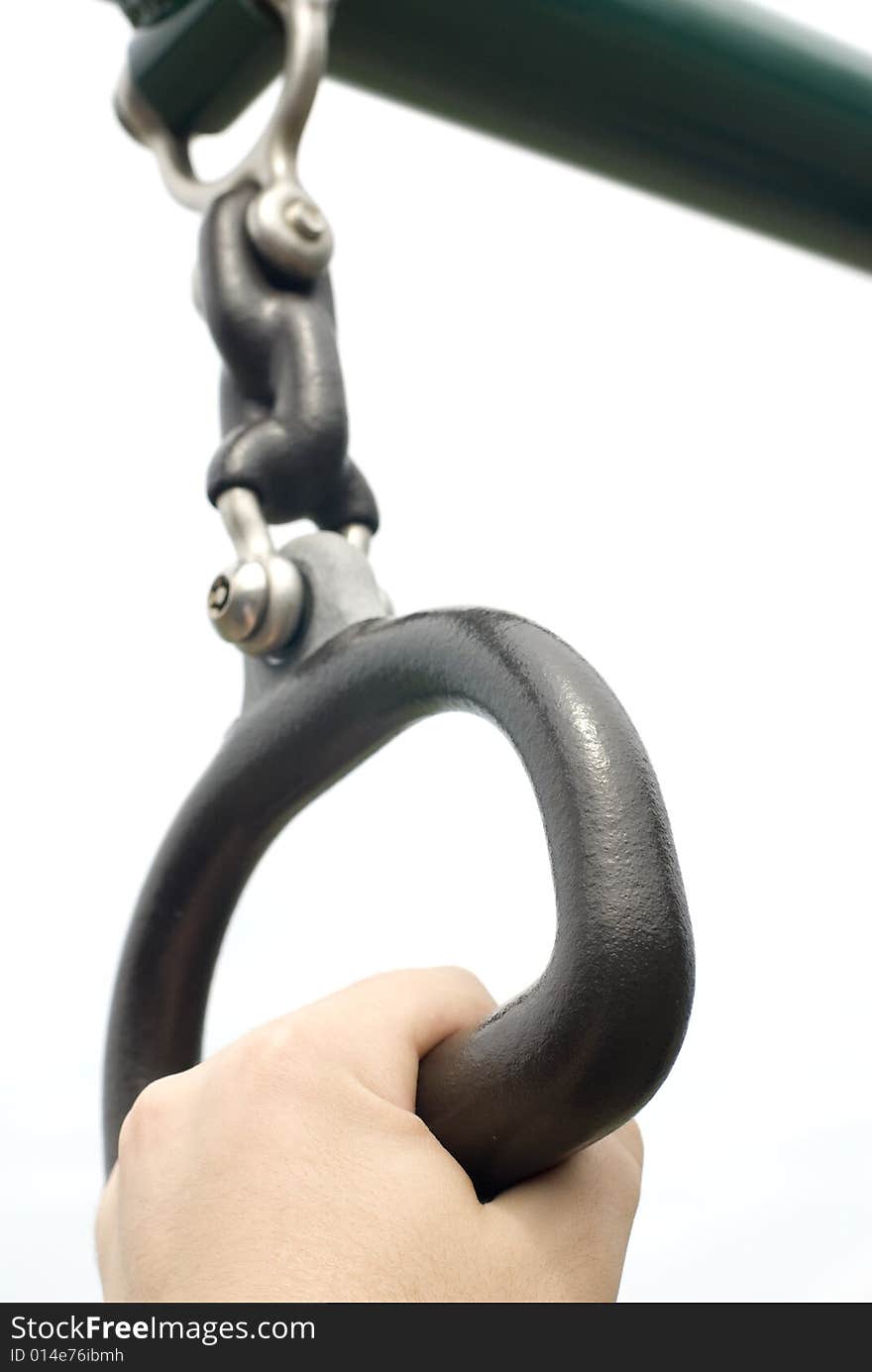 Black handlebar with metal chain. Black handlebar with metal chain