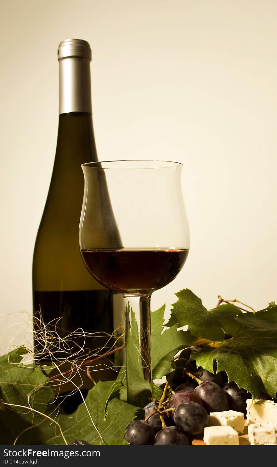 Autumn still life with wine and grapes