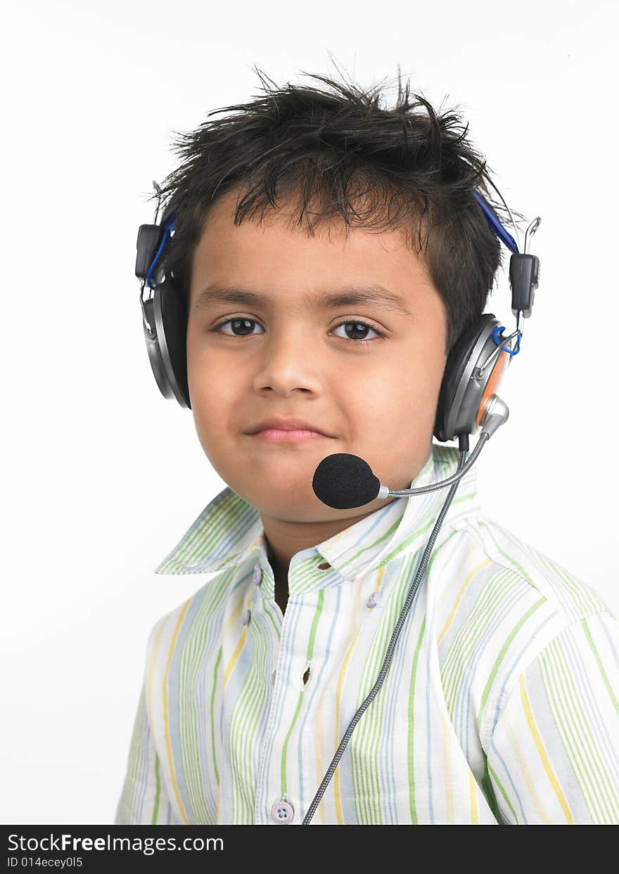 Asian boy with headphones techy looking