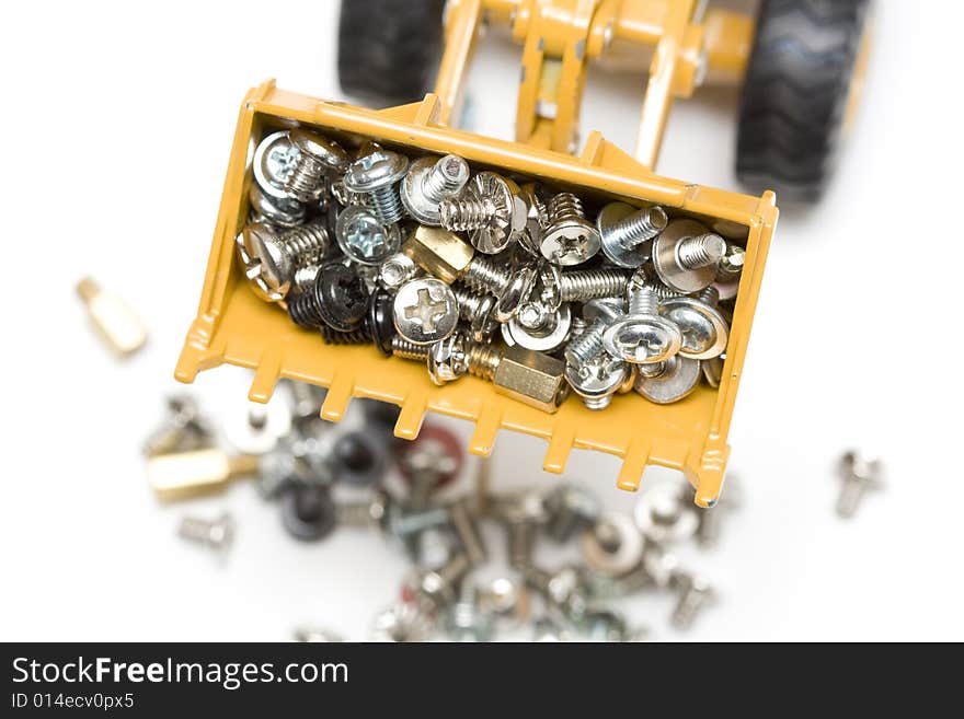 Nut and bolts on white background