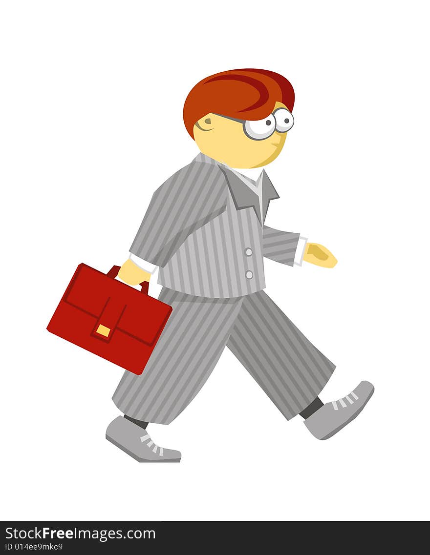 Walking man in gray suit with bag. Walking man in gray suit with bag