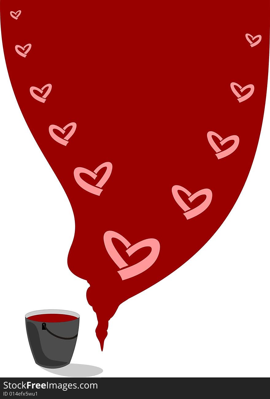 Red blur with hearts and small bucket. Red blur with hearts and small bucket