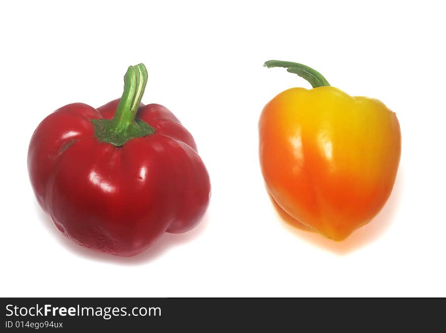 Two color Capsicum isolated studio shot