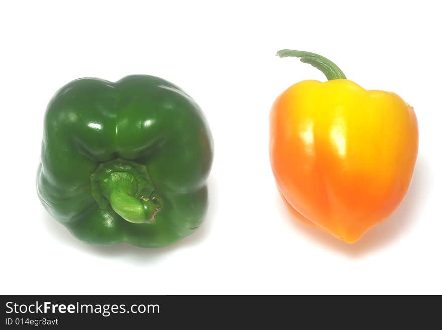 Two color Capsicum isolated studio shot