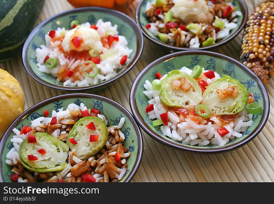 Some fresh asian food with vegetables and rice. Some fresh asian food with vegetables and rice