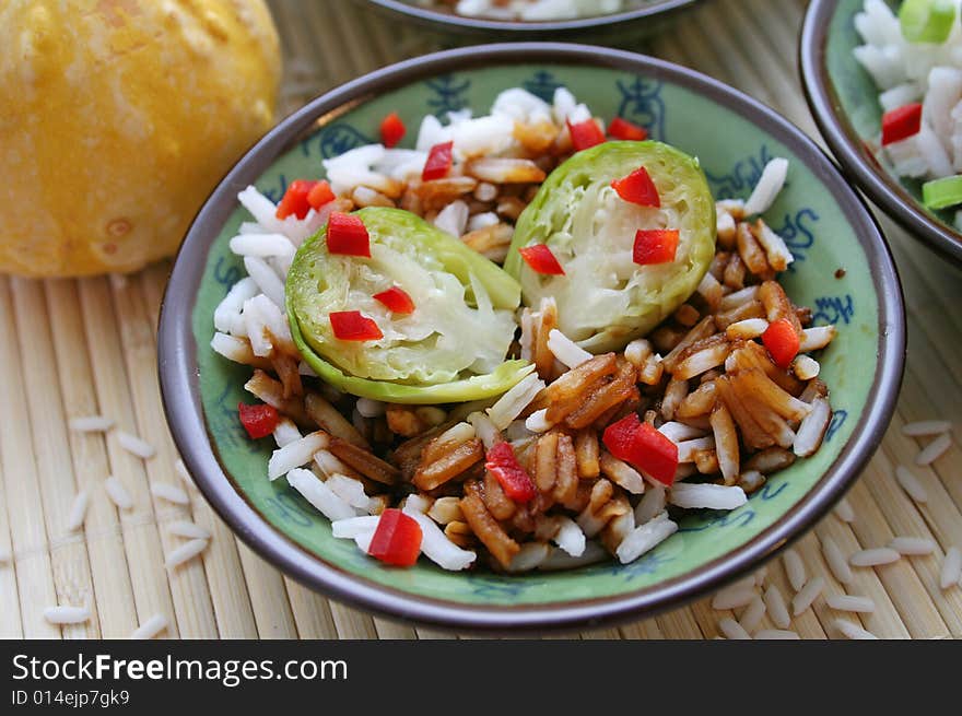 Some fresh asian food with vegetables and rice. Some fresh asian food with vegetables and rice