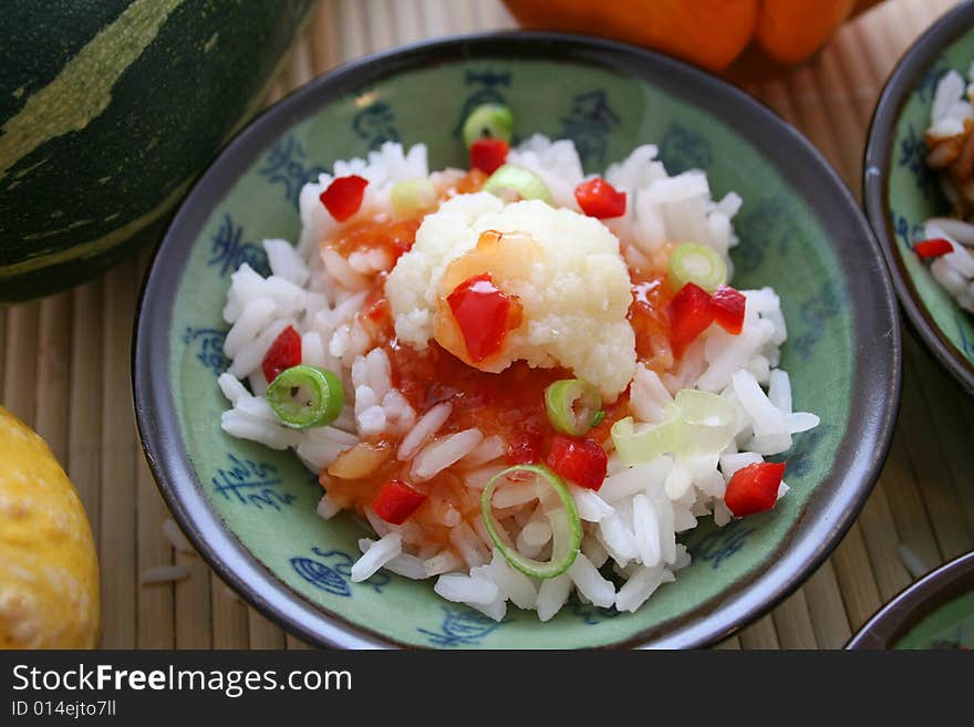 Some fresh asian food with vegetables and rice. Some fresh asian food with vegetables and rice