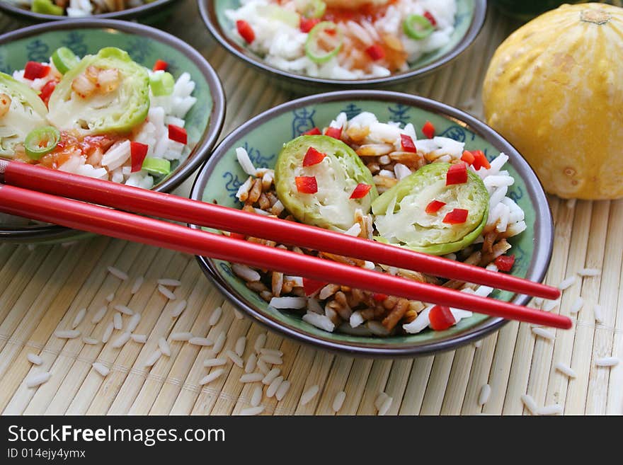 Some fresh asian food with vegetables and rice. Some fresh asian food with vegetables and rice