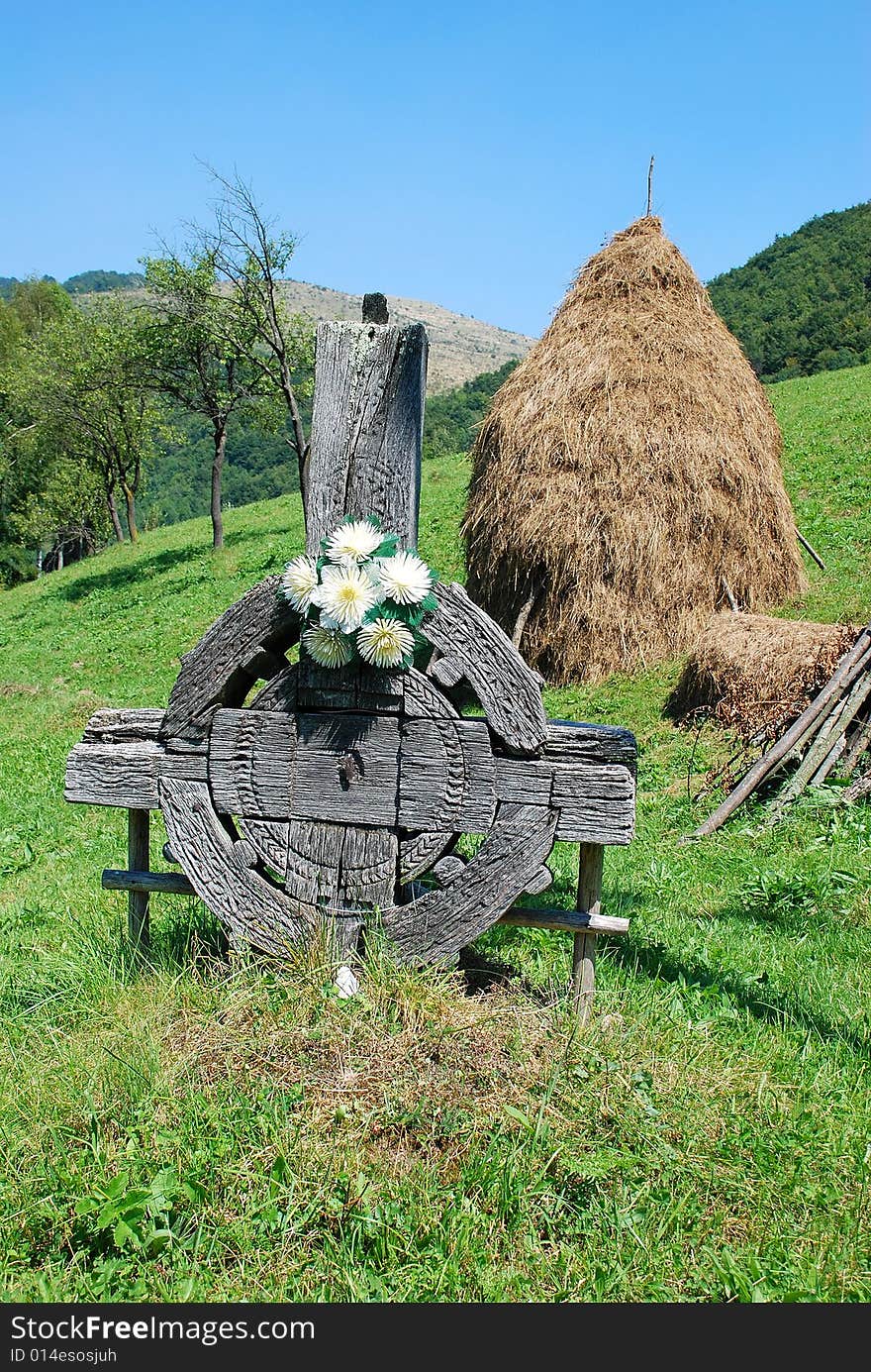 An old cross in an wonderfull landscape in Romania, Trascau Mountains