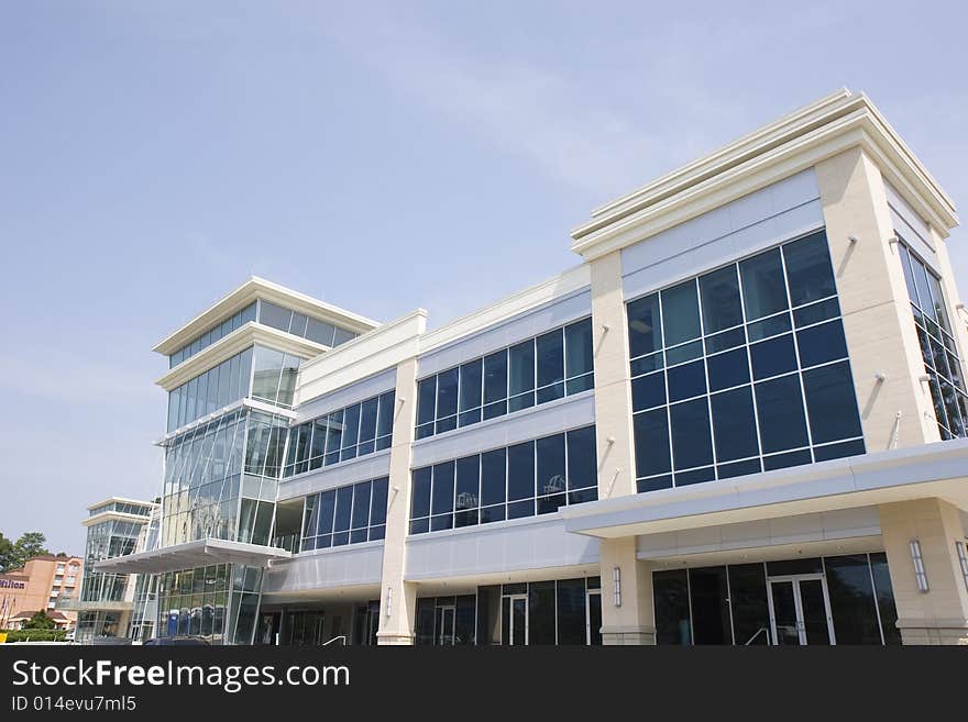 A new building of white stucco and glass. A new building of white stucco and glass