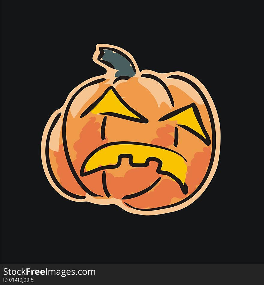 Vector. Angry Pumpkin Isolated On Black