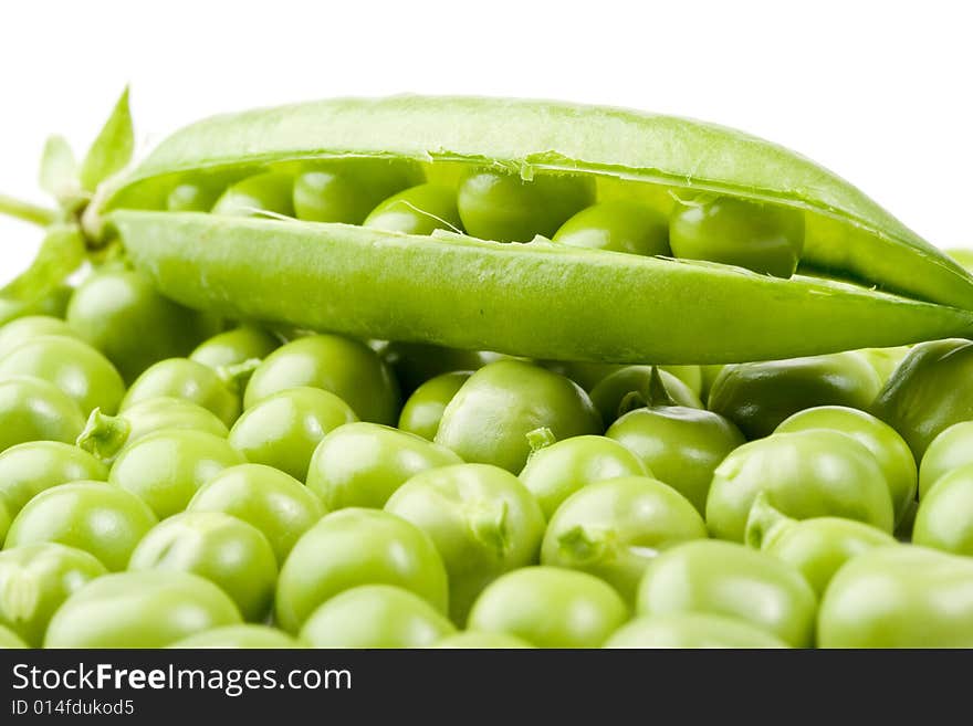 Fresh pods of peas on a white background. Fresh pods of peas on a white background