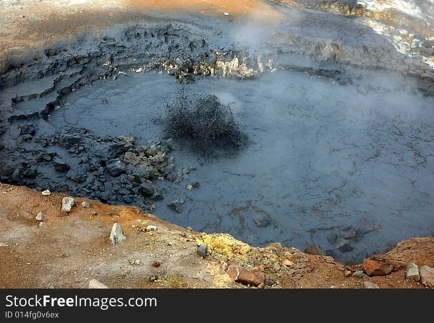 Extinct volcanic cones of yellow colour in the north of Iceland. Extinct volcanic cones of yellow colour in the north of Iceland