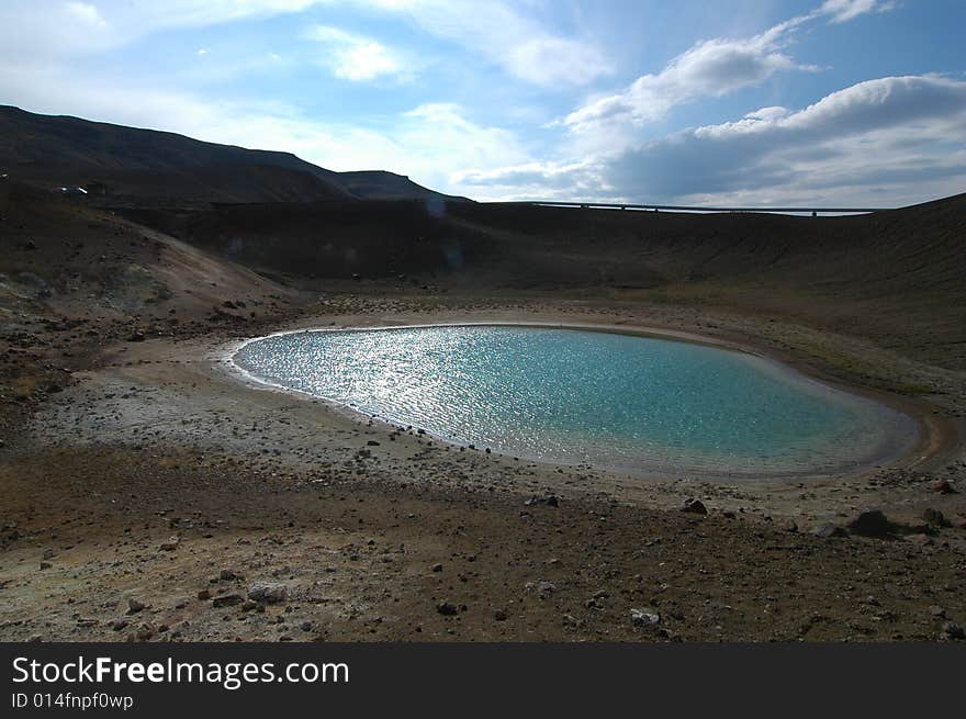 Extinct volcanic cones of yellow colour in the north of Iceland. Extinct volcanic cones of yellow colour in the north of Iceland