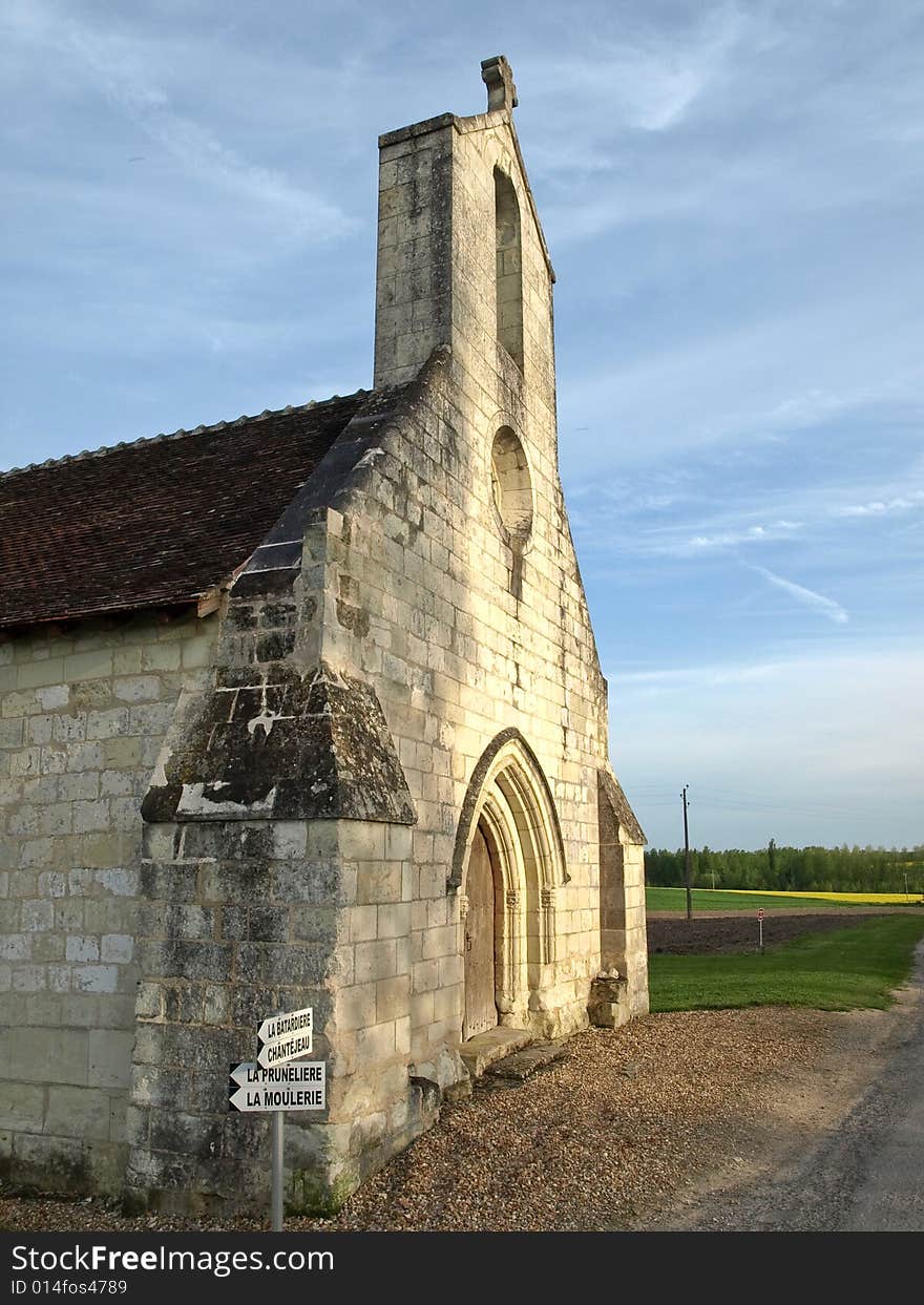 Medieval chapel in the middle of fields in France. Medieval chapel in the middle of fields in France