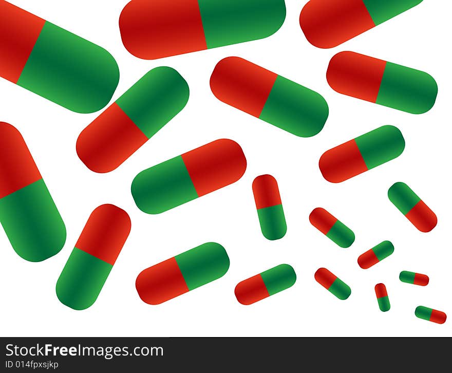 Illustration of capsules, green, red