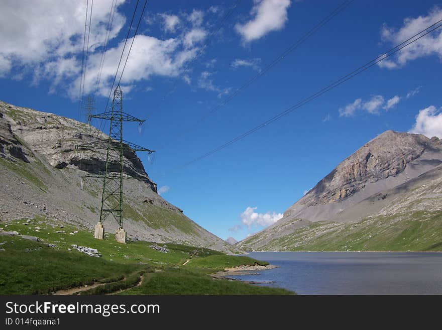 Swiss mountain lake landscape