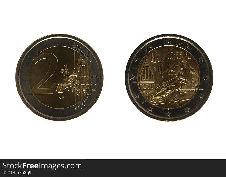 Two euro coins european currency. Two euro coins european currency