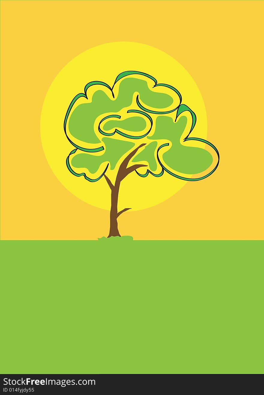 Tree Silhouette with sun on background