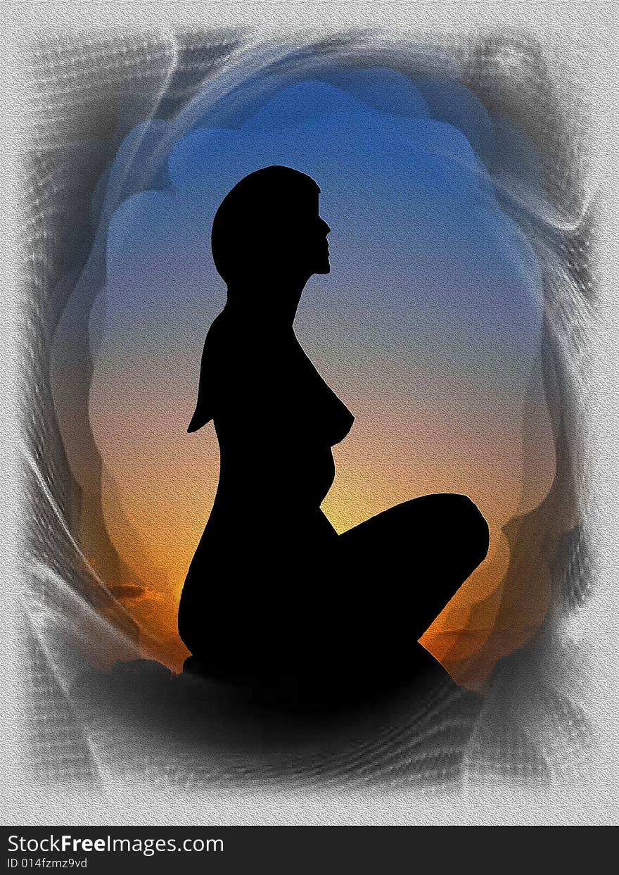 Background of a silhouette of woman to the sunset. Background of a silhouette of woman to the sunset