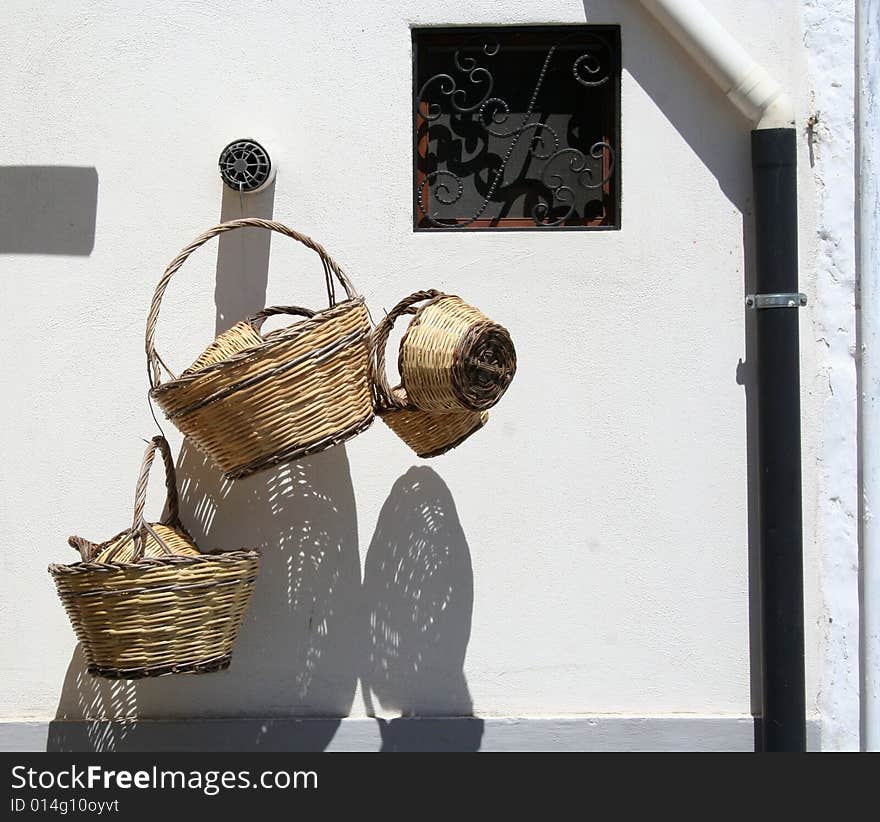 Generic basket hung on wall. Generic basket hung on wall