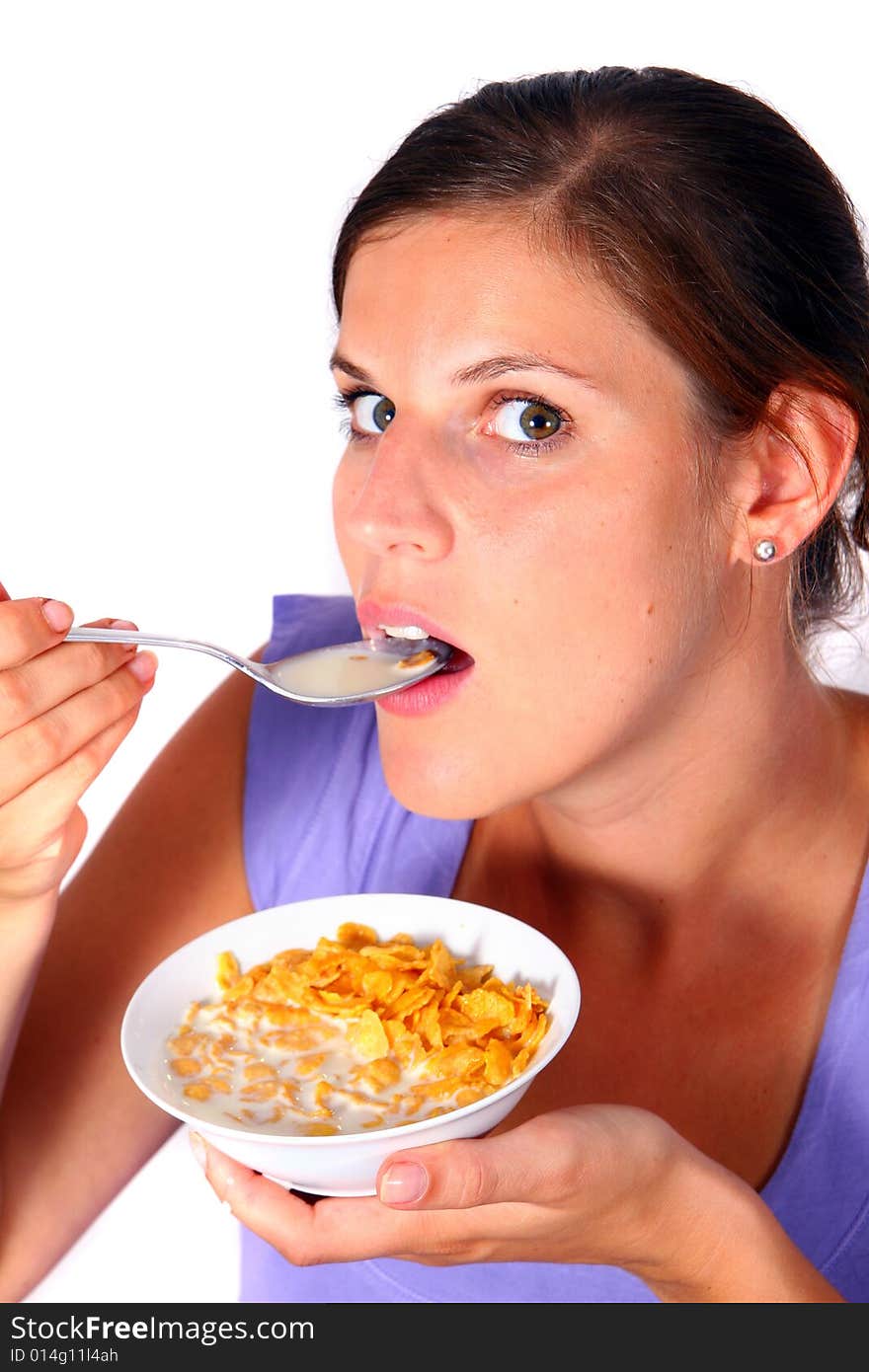 Young Woman Enjoying Cornflakes