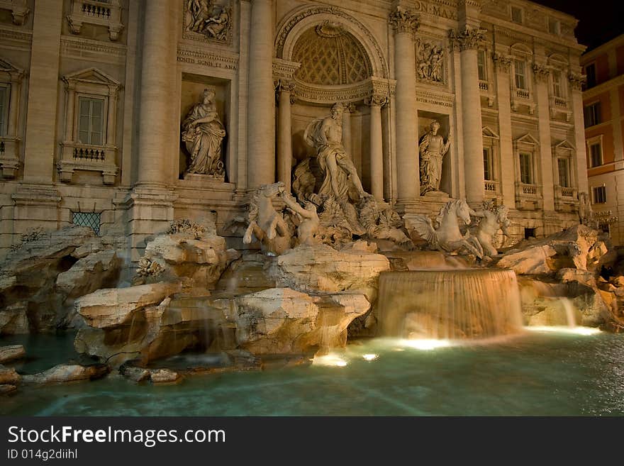 Fountain de Trevi from Rome in night.