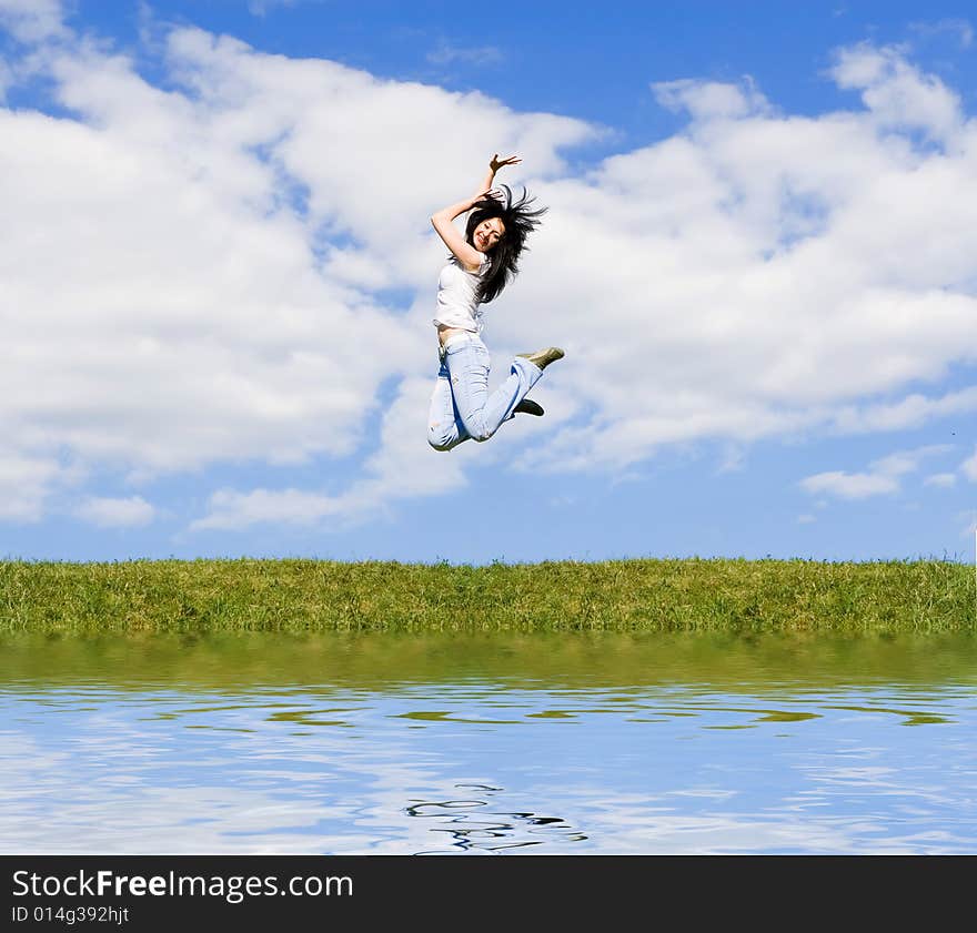 Pretty young woman is jumping. Pretty young woman is jumping