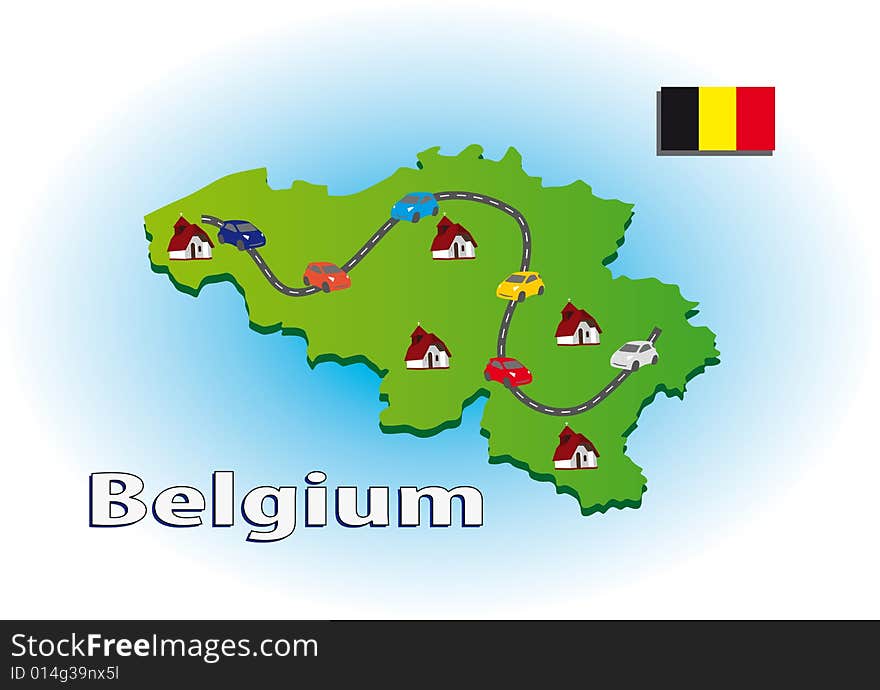 Map of Belgium with icons. Map of Belgium with icons