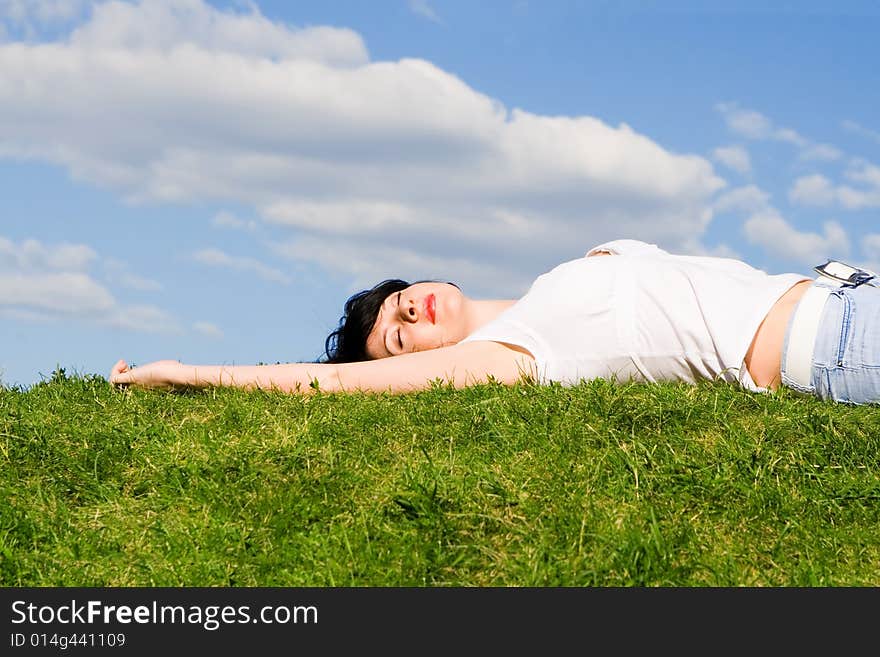 Woman rest on the grass