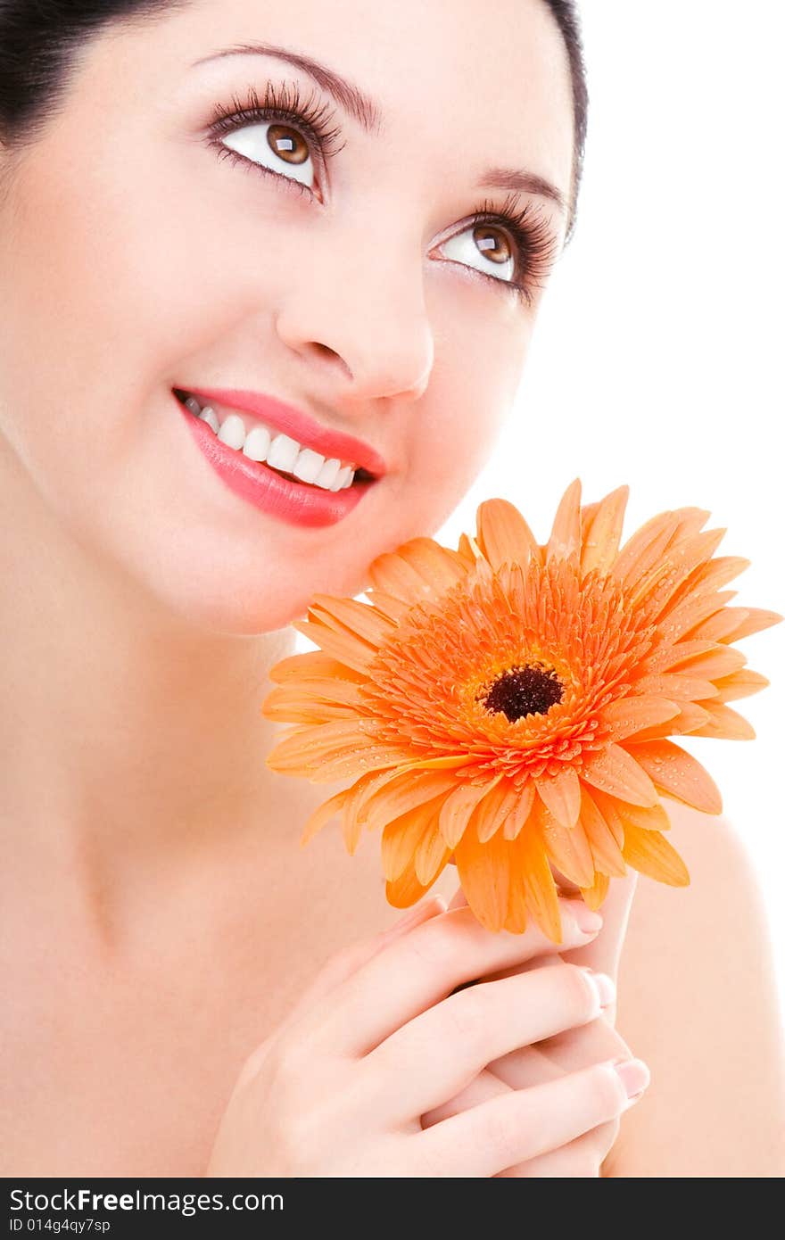 Young woman with gerber flower. Young woman with gerber flower