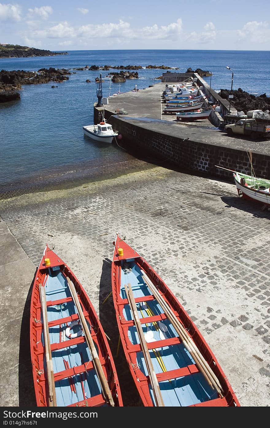 Rowboats in the small harbour of Ribeiras in Pico island, Azores