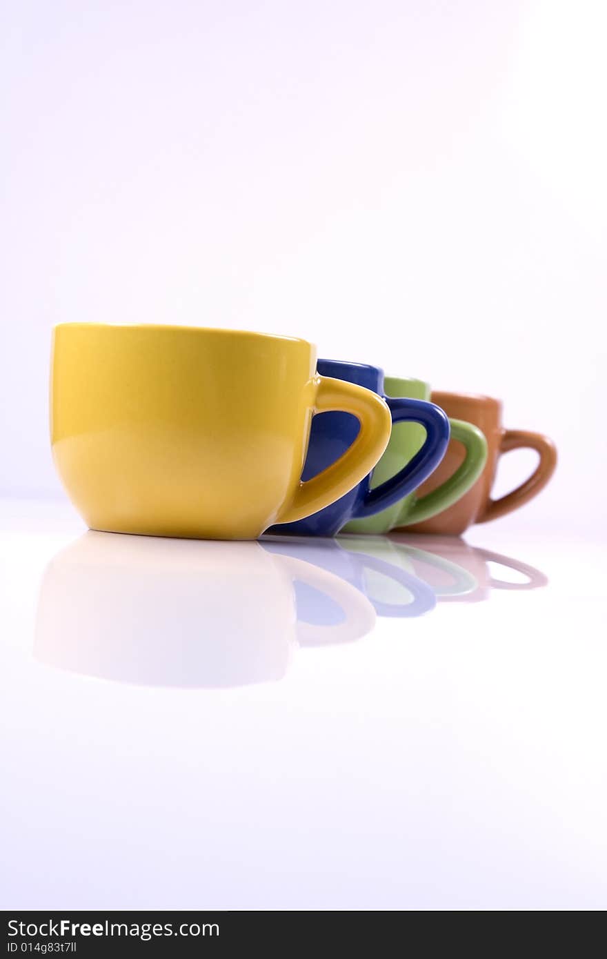 Colored Cofee Cups In Line