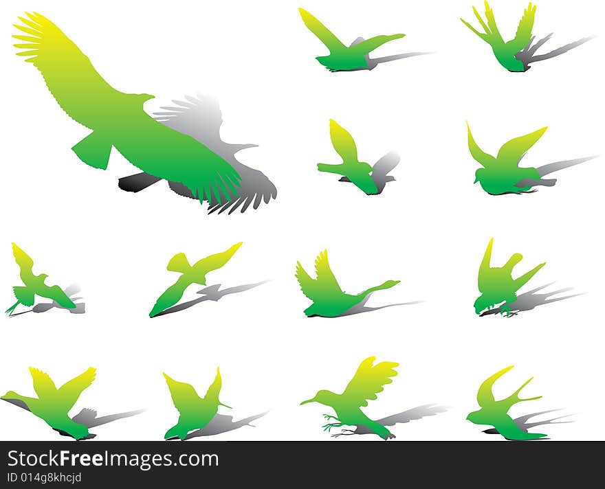 Set icons - 13A. Birds. Set of 13 round vector icons for web