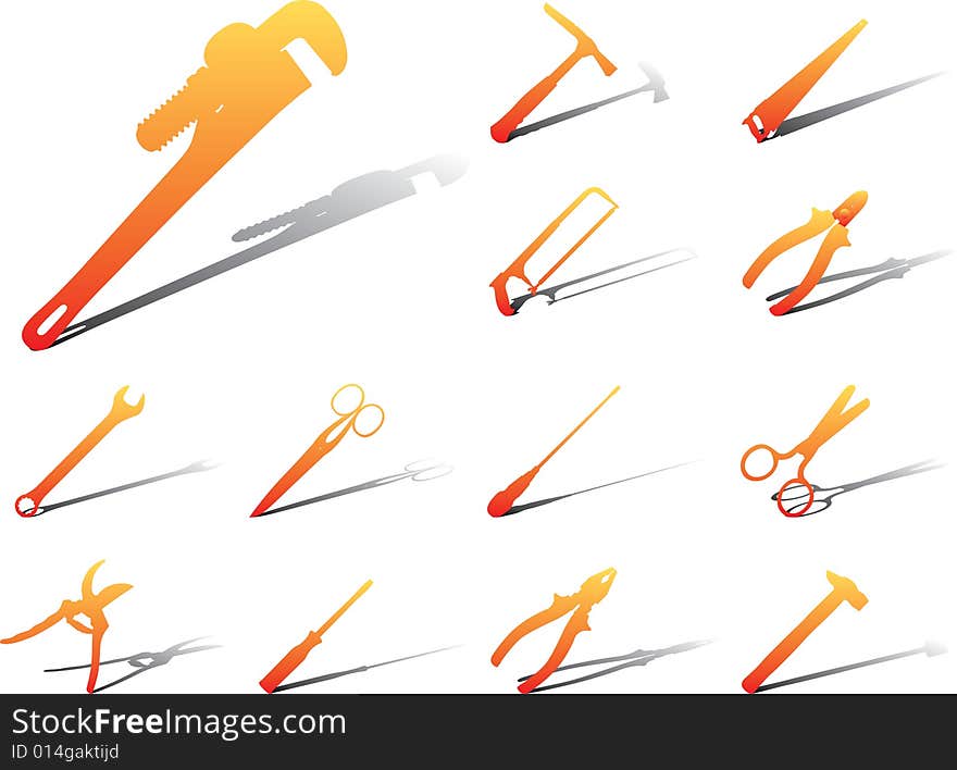 Set icons - 23A. Tools. Gavel, saws, screwdrivers, scissors and other joiner's instruments for your design