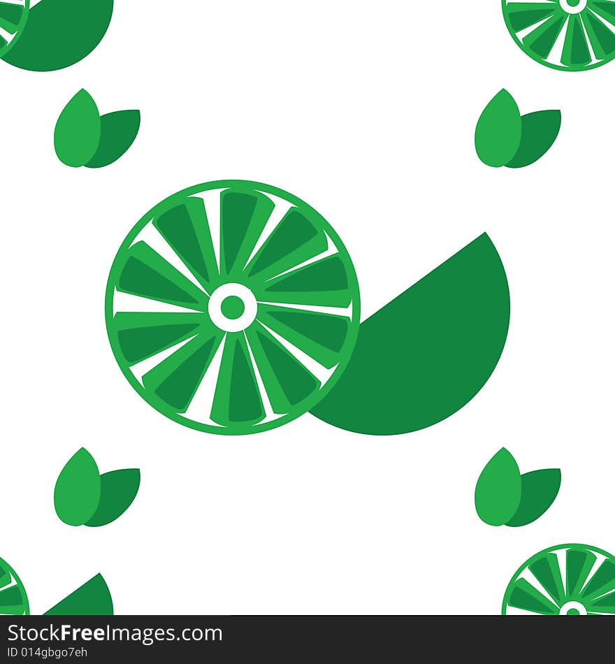 Seamless background with a stylized lime cut in half and leaves. Seamless background with a stylized lime cut in half and leaves